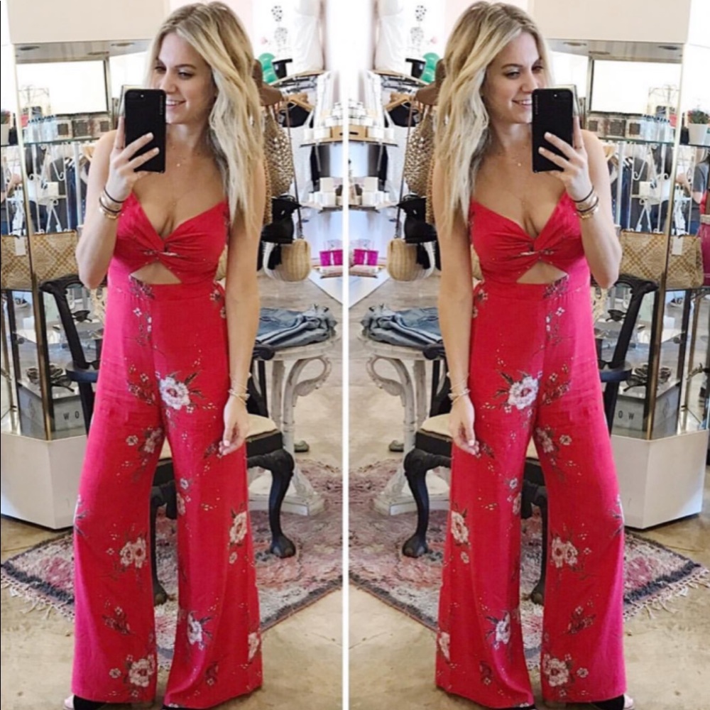 Cute red, floral jumpsuit